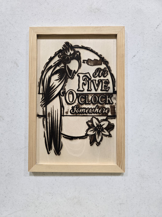 "It’s Five O’Clock Somewhere – Tropical Parrot Bar Sign"