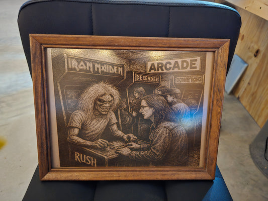 Arcade Legends: Iron Maiden vs. Rush – Retro Laser Engraved Basswood Art